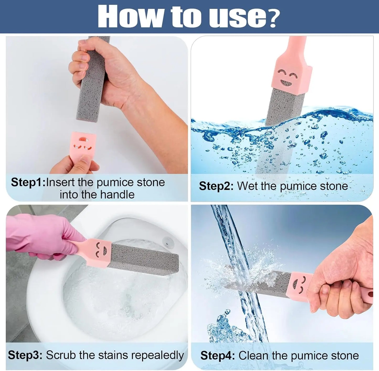 8 Pack Multi-Purpose Pumice Stone Sticks - Grey Cleaner with 8 Universal Handles for Toilets Bathrooms Kitchens Spas Pools