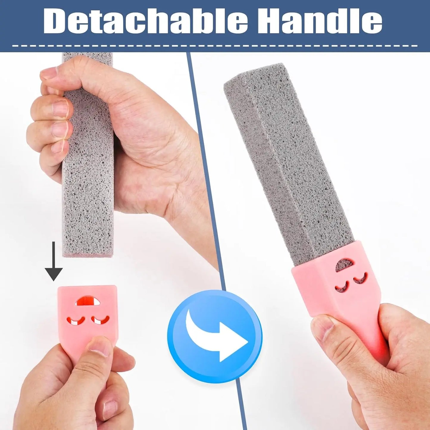 8 Pack Multi-Purpose Pumice Stone Sticks - Grey Cleaner with 8 Universal Handles for Toilets Bathrooms Kitchens Spas Pools