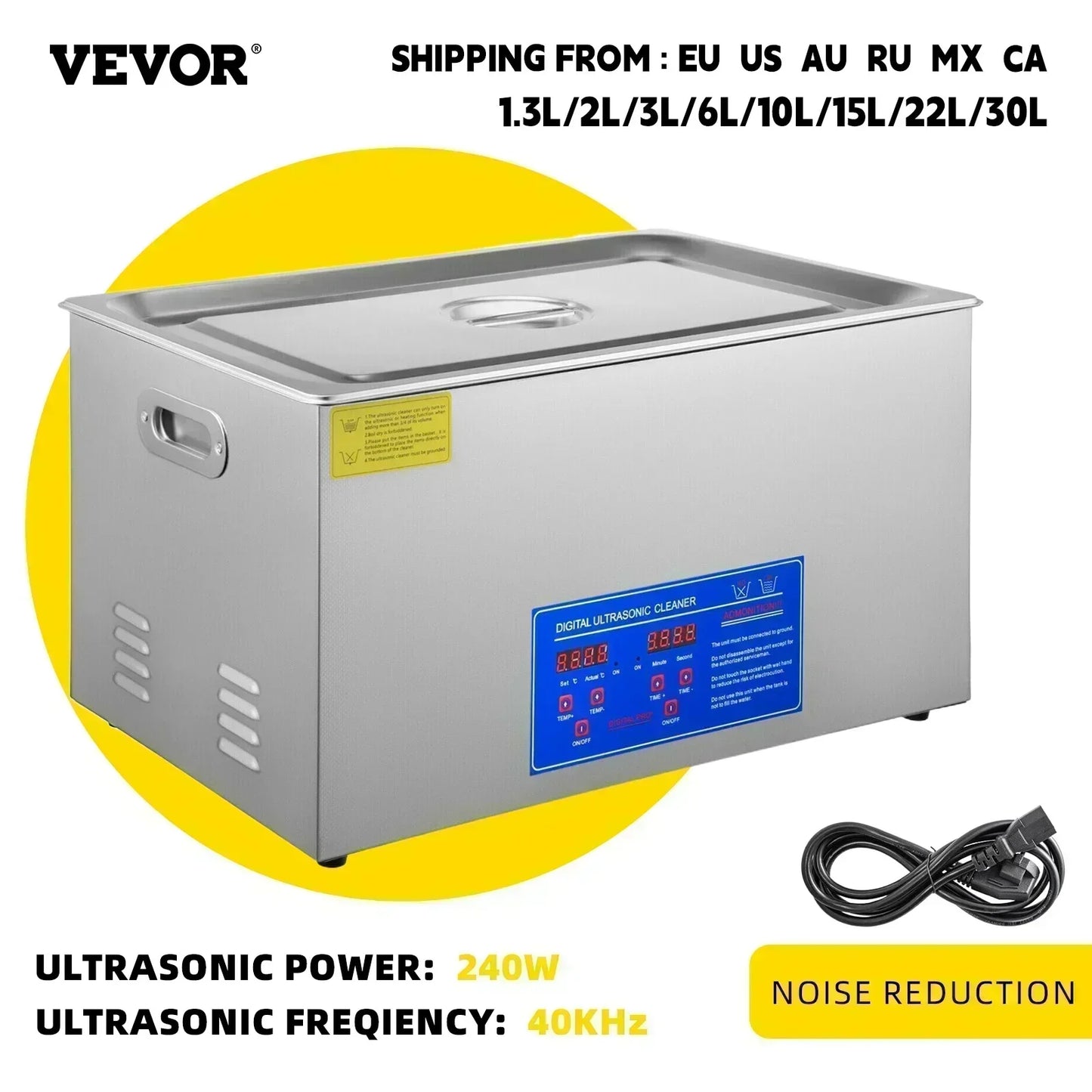 VEVOR 1.3L 2L 3L 6L 10L 15L 22L 30L Ultrasonic Cleaner Lave-Dishes Portable Washing Machine Diswasher Ultrasound Home Appliances