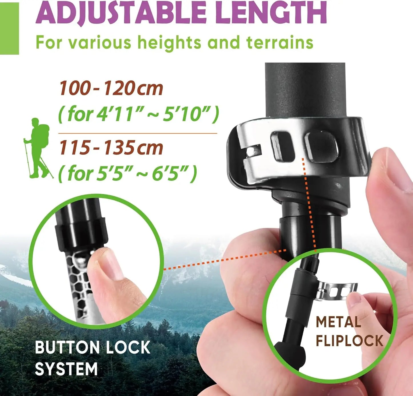 Collapsible Hiking & Trekking Poles - Balance Support for Seniors, Women, Men, 2pc Set