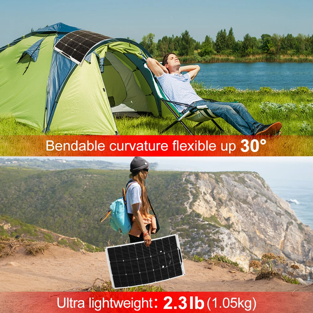 DOKIO 18V 100W/200W/400W Flexible Solar Panels Waterproof Monocrystalline Solar Panel Camping RV Home Charge 12V